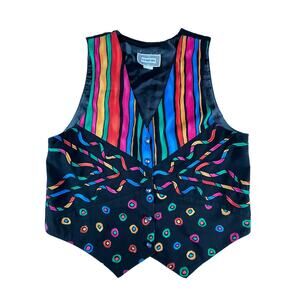 Starfire Vest Womens 12 Multicolor VINTAGE Rainbow Buttons Polyester Cut 1368